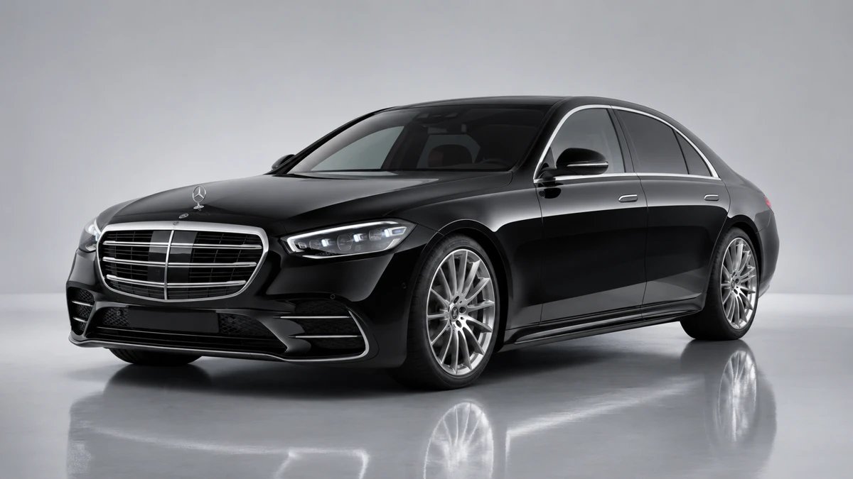 Black luxury sedan with chauffeur — Toronto Pearson airport transfer to Niagara