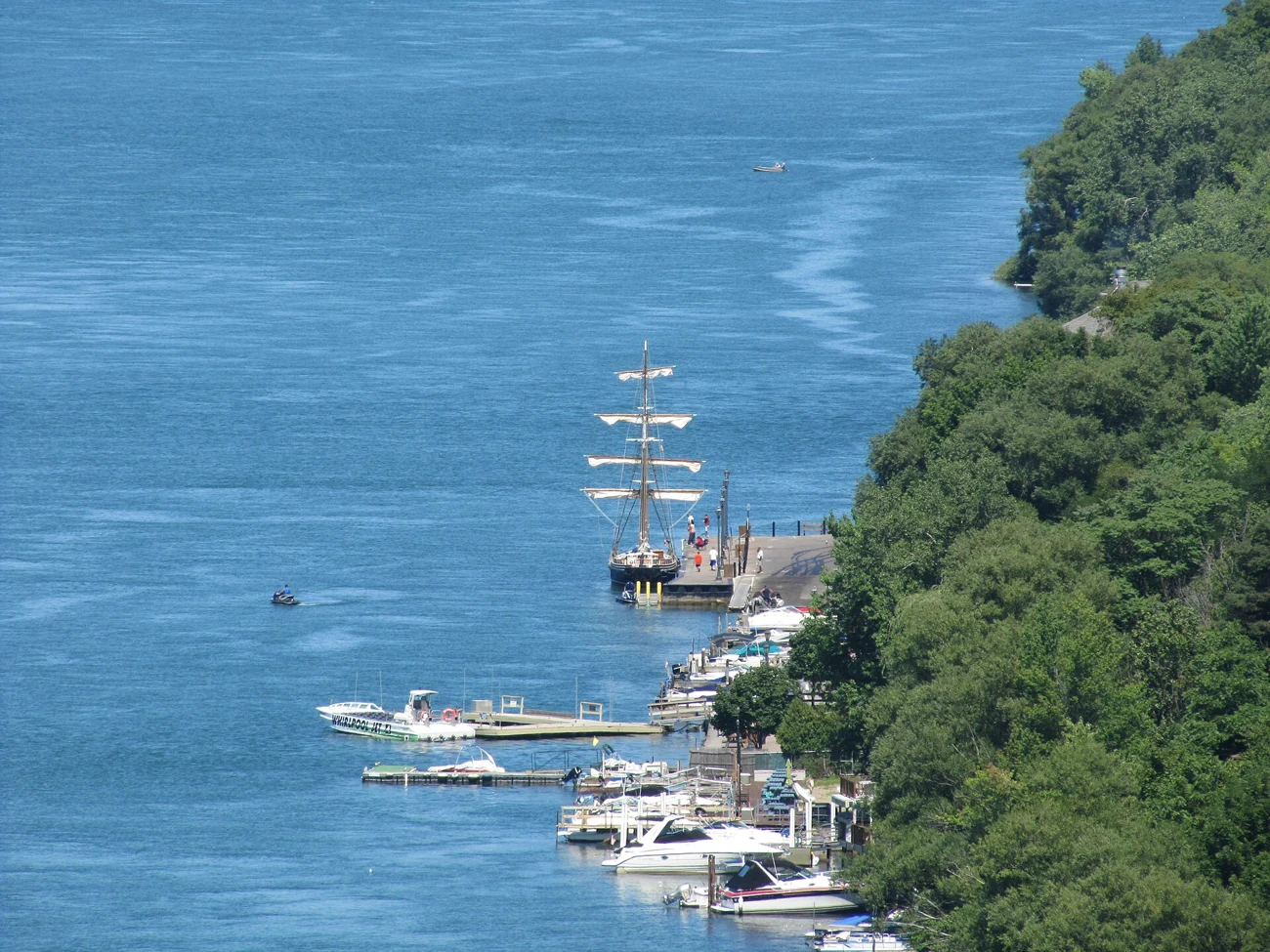The Niagara Parkway curving above the emerald Whirlpool on the Canadian side of the river